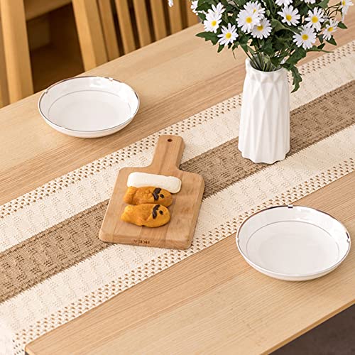 Eudatrwe Toalha de mesa de linho com borlas de pano longo de duas cores, algodão e linho, mesa de ja
