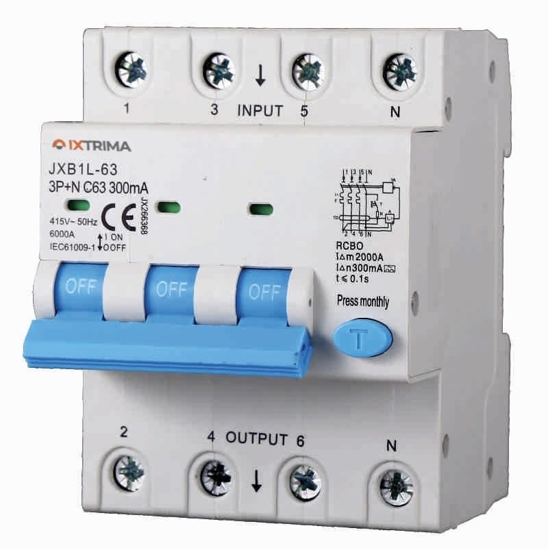 Interruttore Magnetotermico Differenziale 3P+N 63A 300mA 380V-6KA CLASSE A 300mA per Guida DIN - 4 Moduli DIN - Protezione Circuiti e Sicurezza Impianti