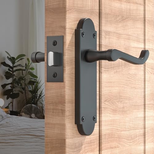 Bwintech 3 Sets Matt Black Richmond Lever on Plate, Latch Furniture, Backplate Door Handles,Suitable for Wooden Doors - Image 4
