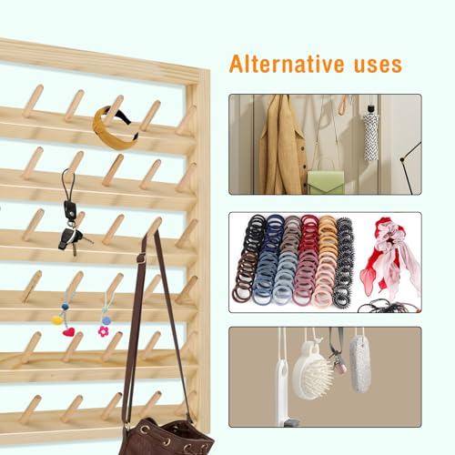 Image of Wooden Thread Holder,54 Spool Wooden Thread Rack Wall Mounted Sewing Thread Holder with Screws Multi Purpose Sewing Thread Holder Organizer for Embroidery Sewing Threads Hair Band US(54 axis)