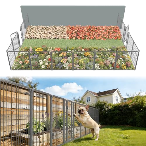 Image of FXW Garden Fence Outdoor for the Yard - 24in(H) x 30.4ft(L) Heavy Duty Metal Animal Barrier for Dog, No Dig Decorative Dog Fence, 16 Panels, Silver