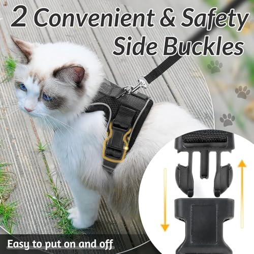 Image of No Pull Cat Harness and Leash Set for Walking - Escape Proof, Soft Air Mesh, Adjustable Vest Harness for Kittens, Cats, Puppy - Lightweight & Comfortable (Black, XS)