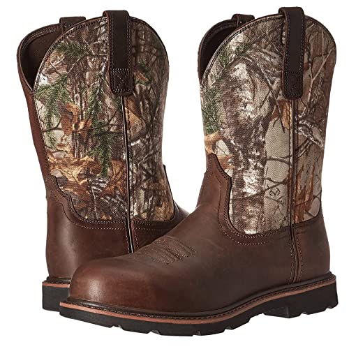 Cakiesky Mens Cowboy Boots Embroidered Square Toe Western Country Boots Leather Chunky Heel Wide Calf Pull On Boots For Man #TOP4