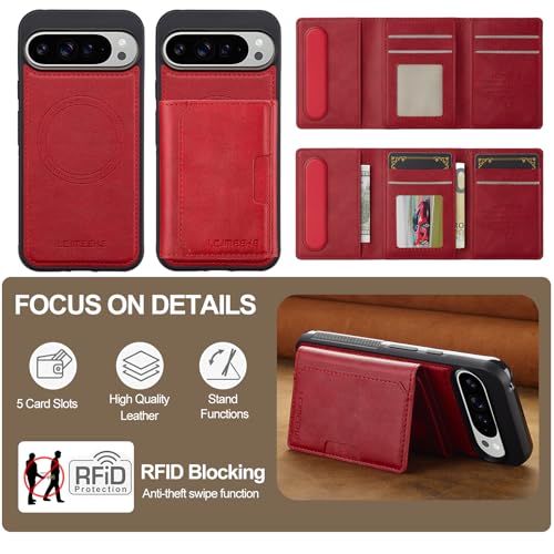 HXY Wallet Case for Google Pixel 10 Pro XL, Compatible with MagSafe for Men Women, Detachable Magnetic Wallet Phone Case with Card Slot Holder RFID Blocking for Pixel 10 Pro XL, Red - image 4
