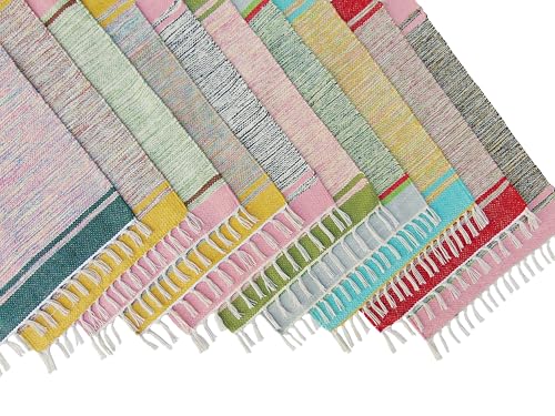 Image of MDZ Hand Woven Cotton Modern Assorted Border Rug | Size: 16 inchx24 inch Inch or 40x60 cm | Color: Assorted Multi | Machine Washable | Eco Friendly | Multi Uses (Combo of 10 Pcs.)