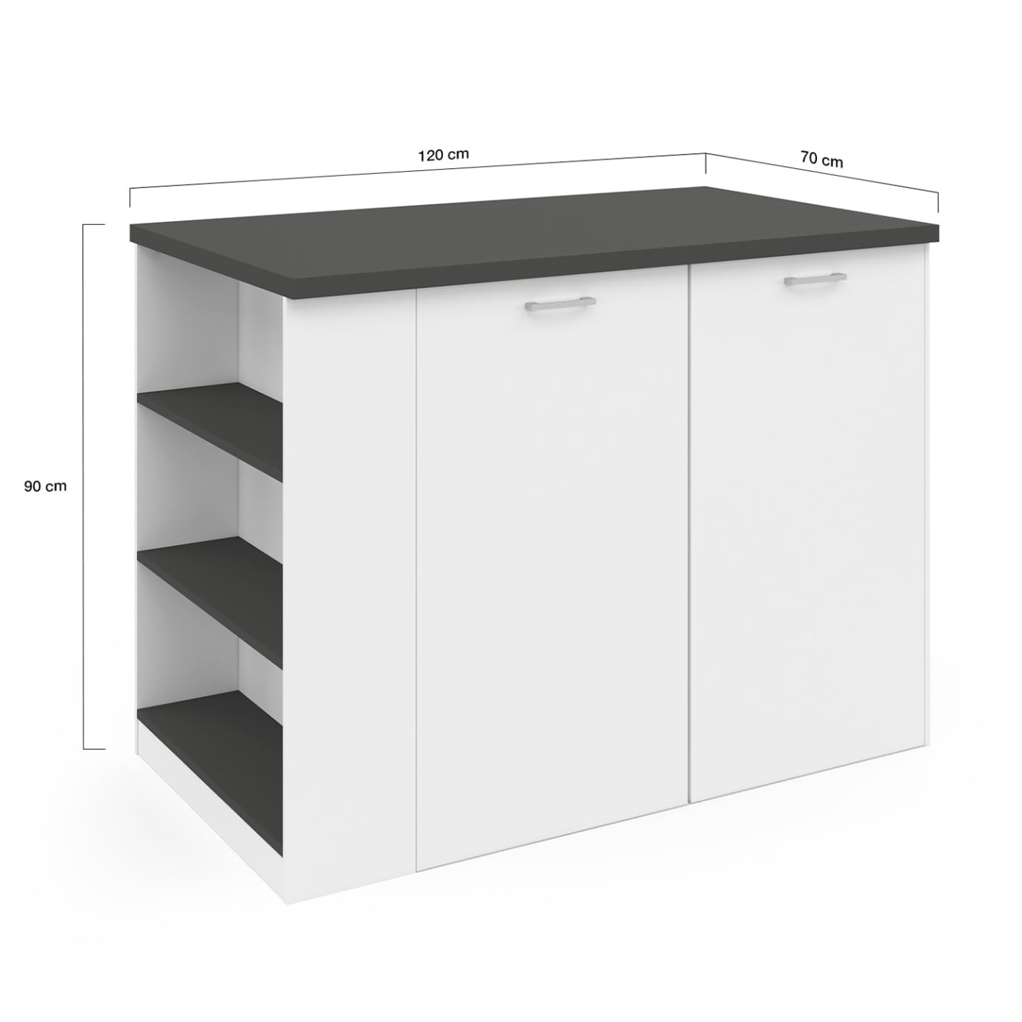 IDMarket - Ilot Central TIBO 120 cm Bois Blanc avec Plan de Travail Gris Anthracite