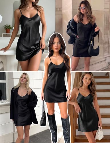 Image of Avidlove Satin Nightgowns for Women Silk Slip Dress Sexy Sleepwear | Adjustable spaghetti straps,elegant V neck,flattering mini lingerie dress,comfortable all day wear