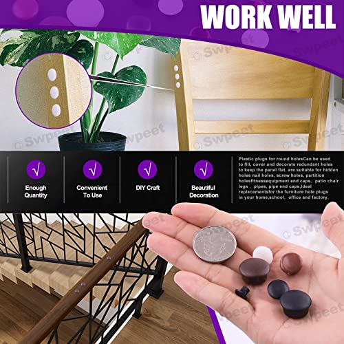Swpeet 630Pcs 1/5" 1/4" 5/16" 3/8“ 1/2" White And Black Plastic Plugs Hole Plugs White Screw Covers Assortment Kit, Flush Type Hole Plugs Snap In Locking Hole Tube Panel Plugs Fastener Cover Plugs #TOP5