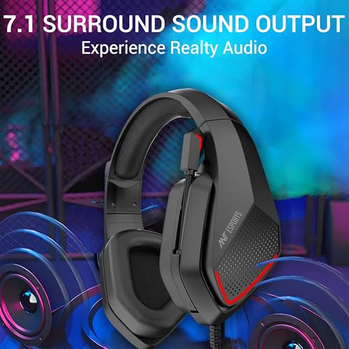 Image of Ant Esports H590 7.1 Surround Sound Gaming Headset, USB Wired Over-Ear Headphones with 50mm Drivers, Noise Cancelling Mic, Red LED, Soft Earmuffs, for PC, PS5, Xbox, Laptop