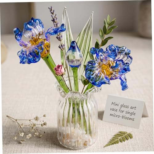 Flores de cristal hechas a mano mini iris azul con jarrón decoración artística 6