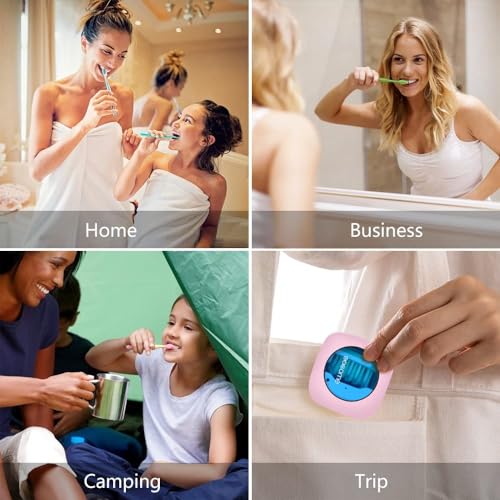 OOCOME UV-Desinfektionsgerät für Zahnbürsten mit Halter, tragbarer Zahnbürsten-Sterilisator zur Tiefenreinigung, Zahnbürstenreinigerhalter mit Aufkleber, Organizer für Reisen, Familie, Rose