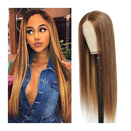 Perruque brésilienne HD en cheveux humains blonds et gris de 22 pouces