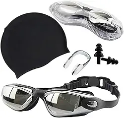 Conjunto de óculos de natação para adultos, touca de natação à prova d'água, antiembaçante, óculos de natação de silicone