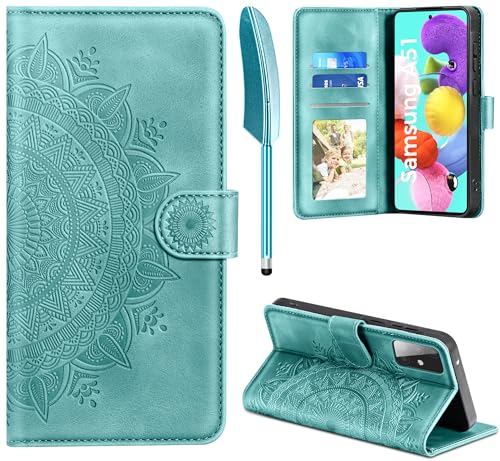 EASDNB Lederhülle für Samsung Galaxy A51 Hülle Handyhülle für Samsung Galaxy A51 Flip Wallet PU Leder Case [Kartenfach] [Magnet] [Standfunktion] Prägung Klapphülle Schutzhülle Grün