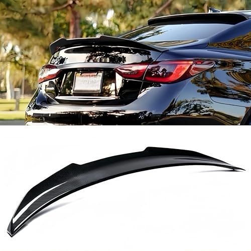 Oasiland Rear Spoiler Compatible with 2014-2024 Infiniti Q50 Q50S Luxe Premium, Carbon Fiber Pattern PSM Style Duckbill Fits for 14-24 4 Door Sedan, Trunk Exterior High Kick Spoiler Wing Lip by Oasiland - Used condition - US$57.94