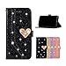 Produktbild Glitzer Hülle für Huawei P9 Lite Schwarz, Misstars Bling PU Leder Klapphülle mit Liebe Herz Design Magnetverschluss Wallet Cover Standfunktion und Kartenfach Schutzhülle für Huawei P9 Lite