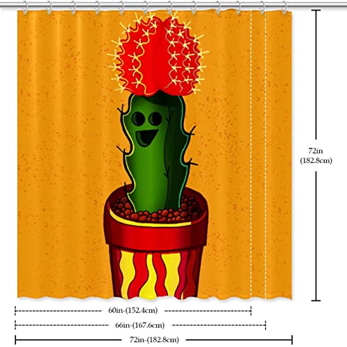 Rideau de douche anti-moisissure en tissu épais jaune motif cactus - 6