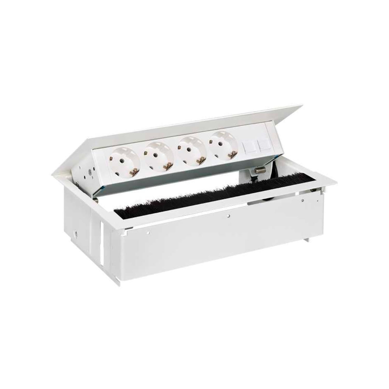 Kit Simon 400 blanc avec capot brosse 4 prises de courant et double RJ45