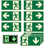 Wuhmhm 9 Stück Notausgangsschild Fluchtwegschilder Nachleuchtend, 300x150mm Schild Notausgang mit Pfeilen Links Rechts Unten, PVC Fluchtwegschilder Selbstklebend für Flur, Keller, Treppenhaus