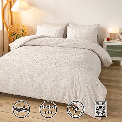 Warmarky Queen Size Bedding Comforter Set 5Pcs Bed In A Bag Tufted Europaen Pattern Cover Textured Whole Piece Filling Bedding Set, 1Pcs Comforter, 2Pcs Tufted Pillowcase, 2Pcs Plain Pillowcase #TOP4