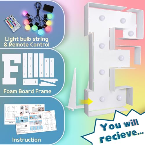Image of Imprsv Colorful 3FT Marquee Letters F, 18 Colors Large Light up Letters | RGB with Remote, Birthday Party Decorations Anniversary Wedding Decorations Assembly Required 22 Pcs Accessory Set