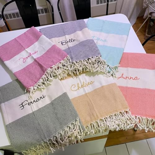 ZoikOm Personalized Turkish Beach Towel with Name, Bachelorette Party Favors, Birthday Gifts, Wedding Favors Bridesmaid Beach Towel (Color L)