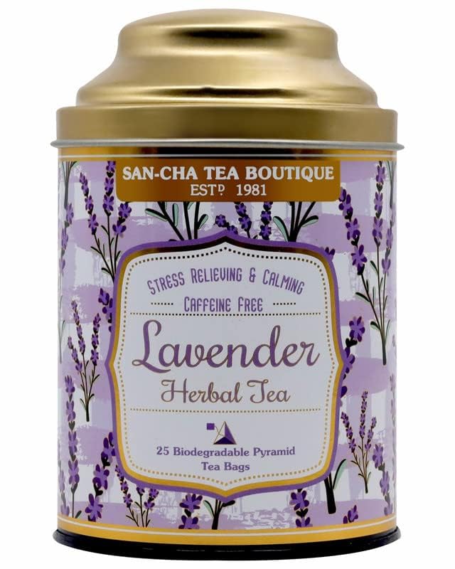 Sancha Tea Boutique, Lavender Tea, Caffeine Free Herbal Tisane, 25 Pyramid Bags, Naturally Calming & Relaxing, Floral Herbal Infusion