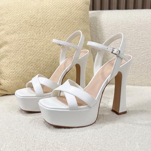 Image of Platform Heels for Women Chunky High Heel Sandals with Ankle Strap, Open Toe Dress Shoes for Work Party Evening Wedding