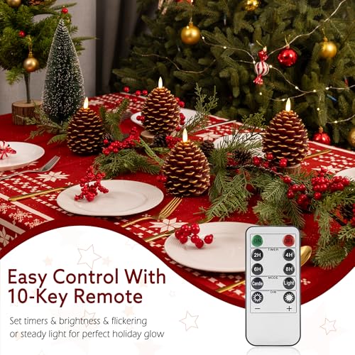 Image of Christmas Flameless Pinecone Candles with Remote, Real Wax Pine Cone Candle