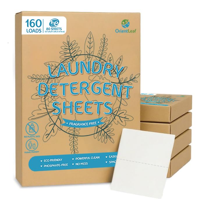 Laundry Detergent Sheets Fragrance Free Eco-Friendly Powerful Cleaning Up to 160 Loads 80 Sheets Hypoallergenic Laundry Soap Sheet