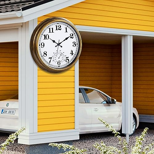 Horloge murale d'extérieur sans tic-tac avec thermomètre de précision