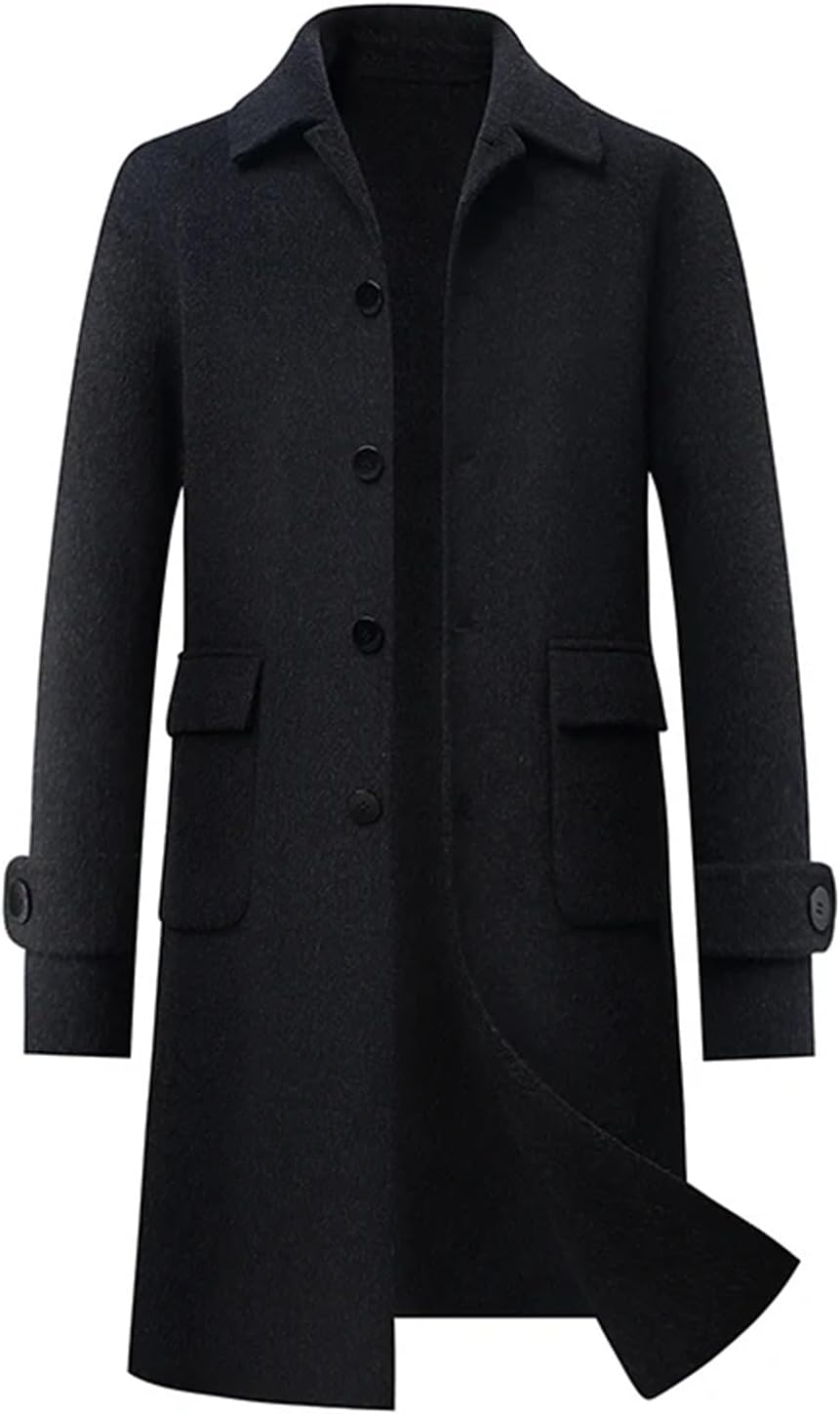 Autumn Winter Mens Wool Blend Trench Coat Thick Single Breasted Jackets Male Warm Casual Overcoat