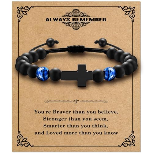 Alissl Boys Cross Tiger Eye Bead Bracelet