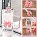 YINXIANJIN 13Oz Square Glass Cups with Lids and Straws，Heat Resistant Glass Tumbler with Handle Bow Knot Transparent Drinking Glasses for Water,Juice,Iced Coffee,Milk,Tea (pink)