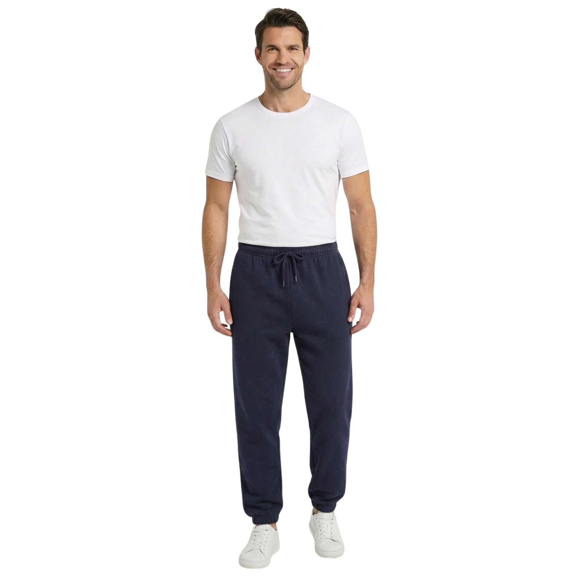 INSIGNIA Mens Jogging Bottoms Fleece Pants Casual Trousers Elasticated Bottom (UK, Alpha, XL, Regular, Regular, Navy Cuffed Hem)