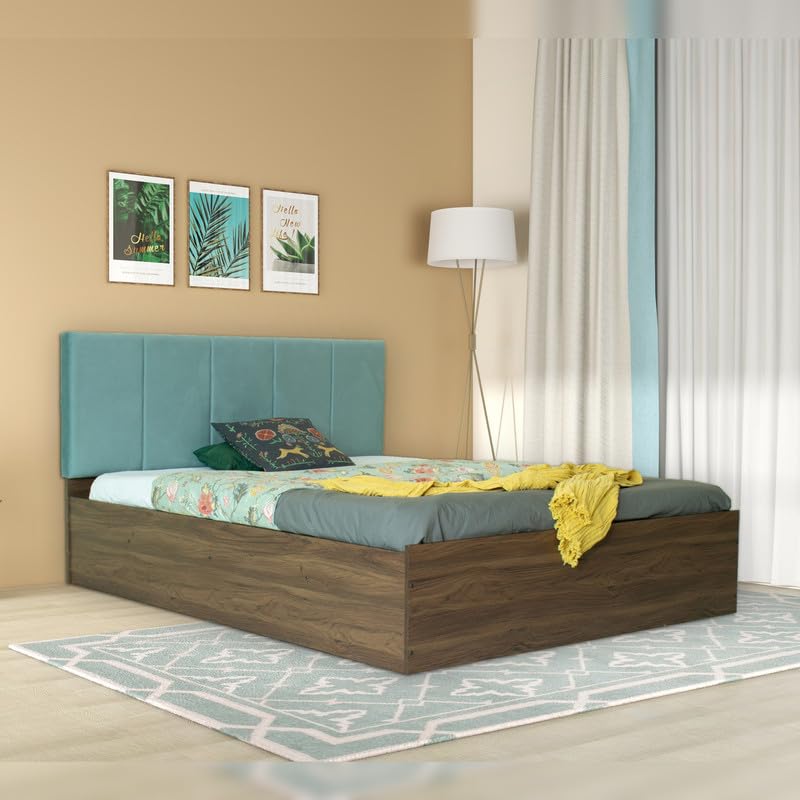 Image of Amazon Brand - Solimo Bed | 1 Year Warranty | Double Bed, Queen Size, Yantra Premium Upholstery, Comfortable Seating Height Bed, Non-Woven Base & 3mm MDF, Walnut Colour (Melamine Finish)