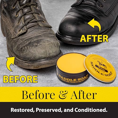 Fiebing's Yellow Saddle Soap for Leather (12 oz Tin) - Leather Cleaner & Conditioner to Soften, Protect & Restore Leathercraft - Leather Soap for Car Seat, Couch, Shoe, Purse, Boot, Bag, & Saddles