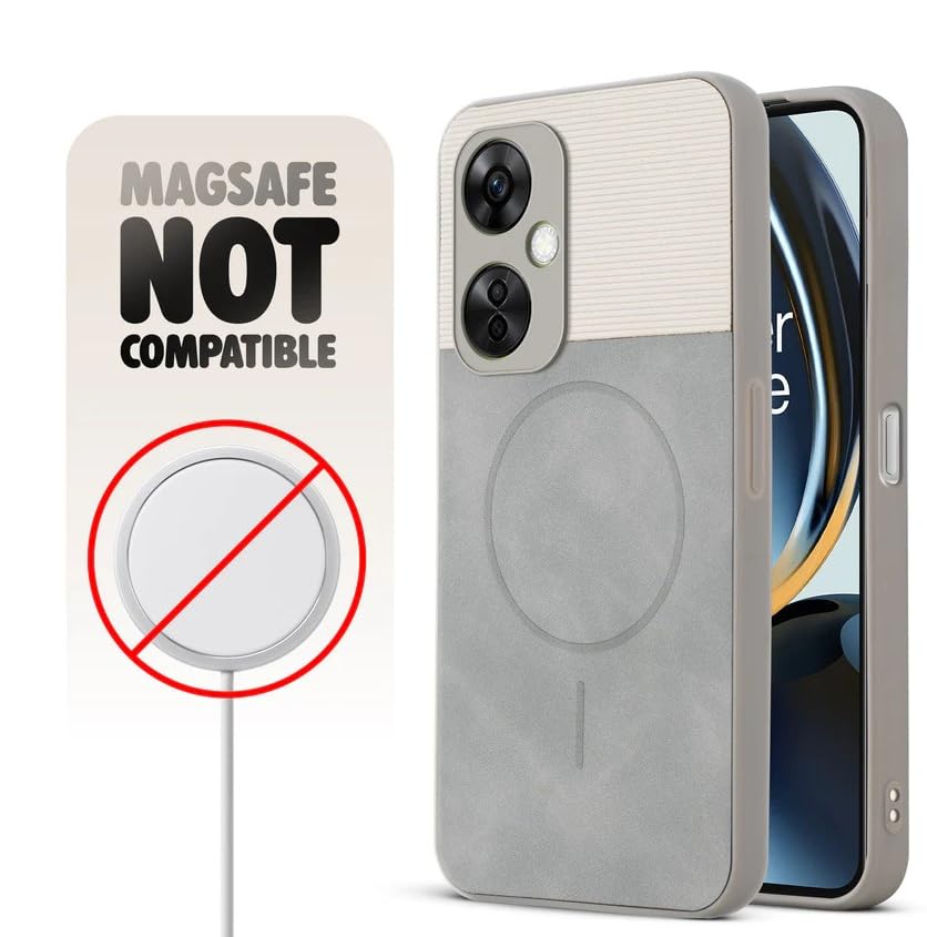Image of Bintage CASE Dual-Leather Mac Safe Design Phone Case| Soft Touch Finish | Full Camera Protectection Back Cover Compatible for OnePlus Nord CE3 Lite 5G - White & Matelic Grey