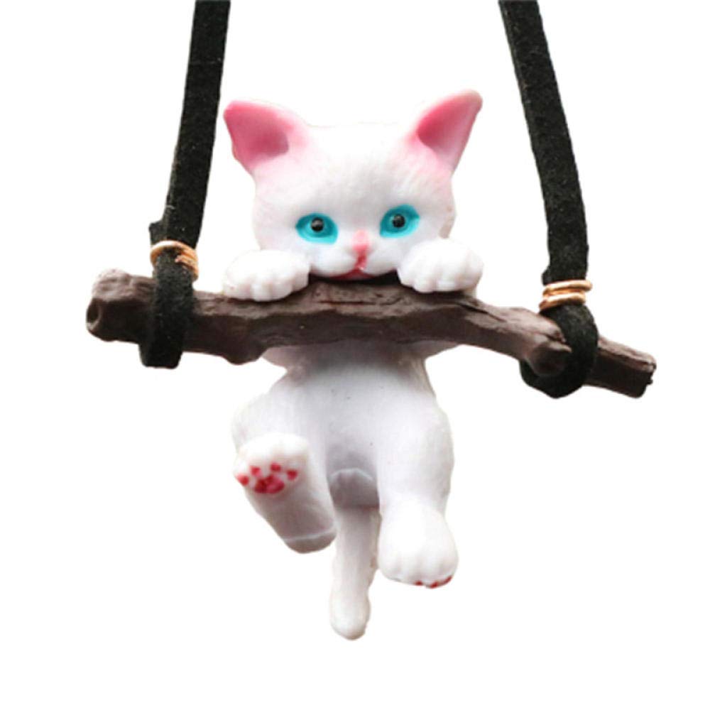 ADITAM Wiszący Ornament Wisiorek do samochodu Kreatywny Śliczny Gałąź Kot Wisiorek na lusterko wsteczne Dekoracja wnętrza samochodu dla dziewczynek Akcesoria do wnętrza samochodu-biały (kolor: biały)