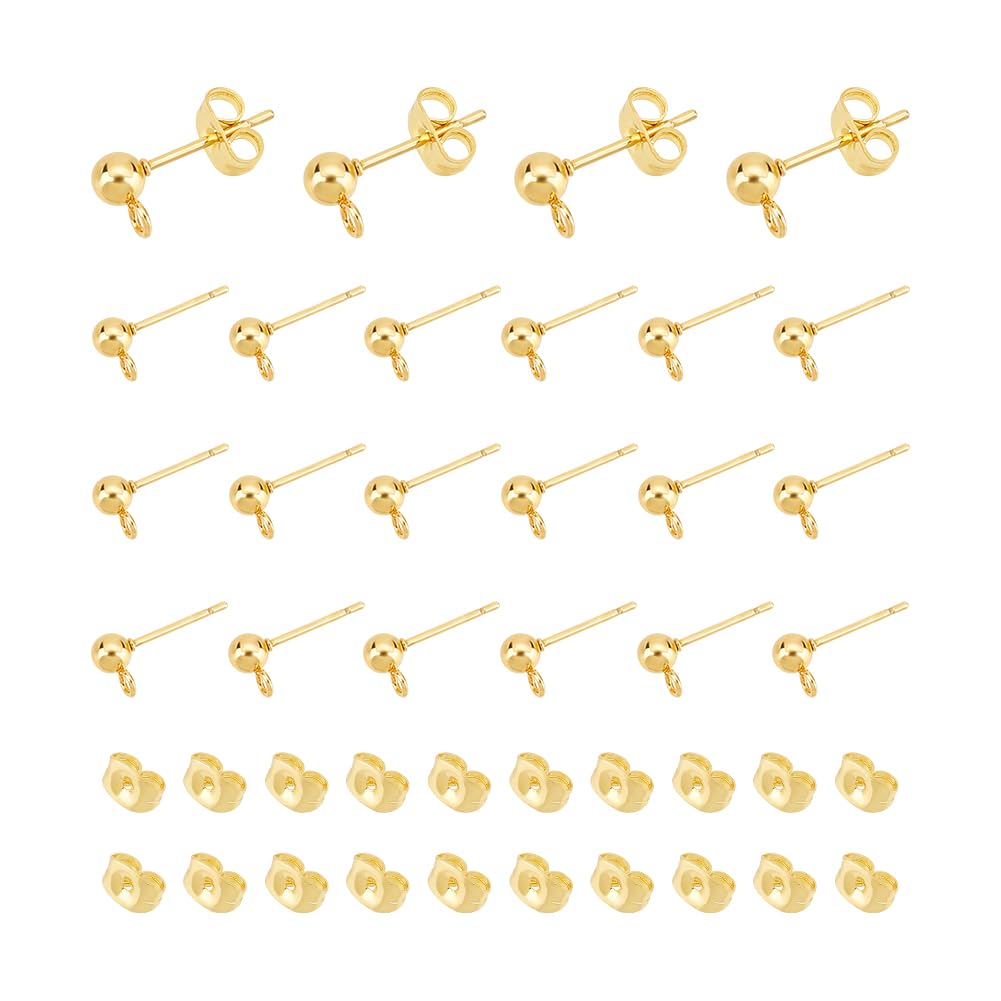 UNICRAFTALE 72pcs 6 Styles Clou Boucles D'oreilles Plaqué Or 24 Carats Boucle D'oreilles Rond Tige Boucles D'oreilles Avec écrous D'Oreilles Fermoir
