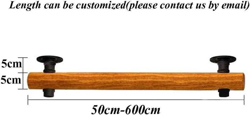 LUNEZY Stair Banister handrail Handrail, Wall Mounted Wooden Staircase Hand Rail, Industrial Solid Wood with Wrought Iron Pipe Stairs Kit Brackets, Bathroom Grab Bar, Suitable for Bars, L