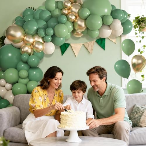 Image of Ouddy Life 157Pcs Green Balloon Arch Garland Kit, Sage Green White Sand Gold Latex Confetti Balloons Different Size for Baby Shower Birthday Wedding Jungle Party Safari Baptism Decorations