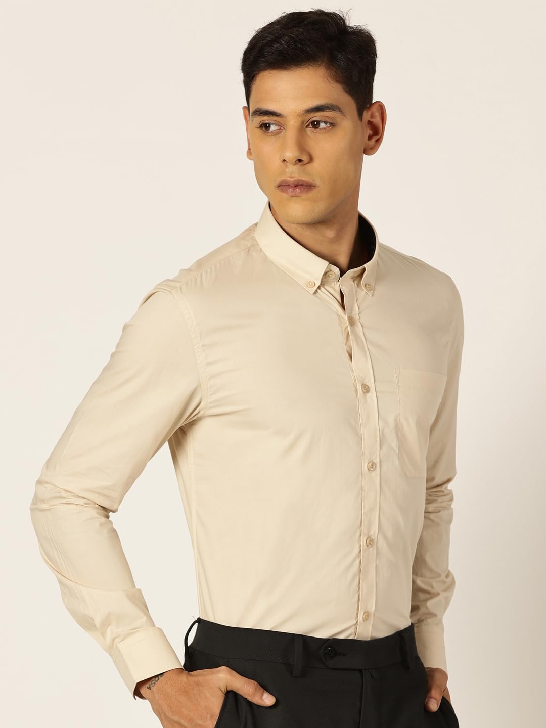Thomas Scott Camicia formale da uomo in 100% cotone con colletto abbottonato e maniche lunghe
