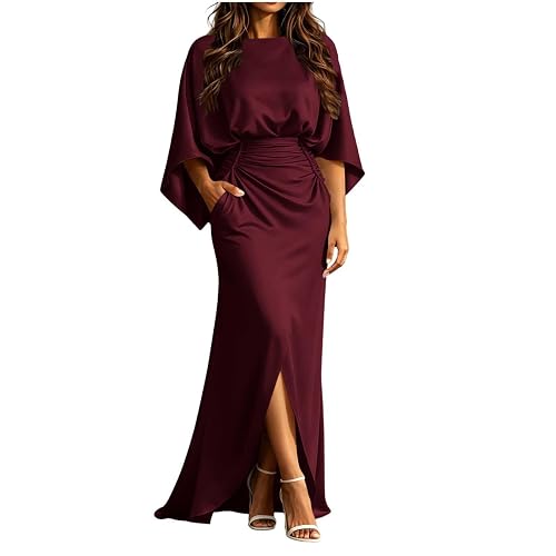Lmdudan Women's Batwing Sleeve Maxi Dress High-Waist Slit Cocktail Gown