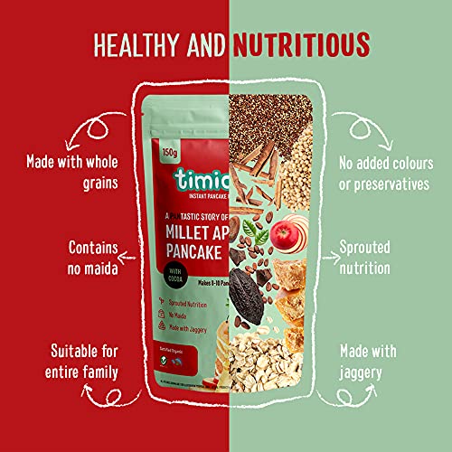 Image of Timios Organic No Maida Millet Pancake Mix-Apple with Cocoa|Made with Whole Grains, Jaggery and Sprouted Nutrition| Instant and Healthy Breakfast,300gm