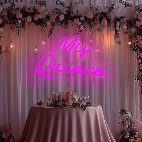 Image of Mis Quince Neon Sign L16xH10.3inches 15th Birthday Party Decor, Customizable Quinceanera Neon Light with USB Power, White LED Wall Art for Living room, Bedroom, Unique Gift for Girls-Pink