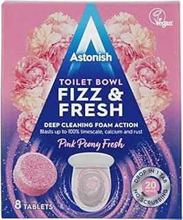 Astonish Special Aromatic Edition Toilet BowlFizz & Fresh Deep Cleaning Foam Action Tabs,Pink Peony Fresh Scent, 8 Tablet Pack