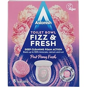 Astonish Foaming Pink Peony Fizz & Fresh Bathroom Toilet Bowl Cleaner – Deep Cleaning Limescale, Calcium & Rust Stain Remover – No Spray Bottle Needed, Removes Hard to Reach Stains, Box of 8 Tablets