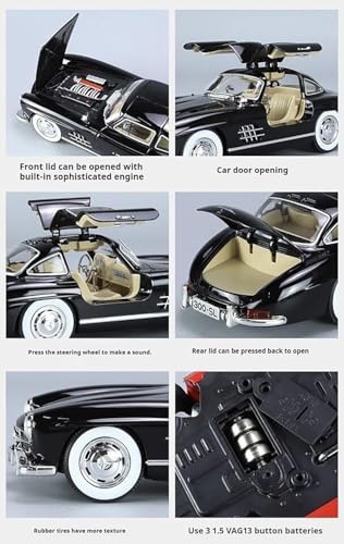 Image of Benz 300 SL Classic Car Model Zinc Alloy Pull Back Toy Car with Sound & Light, for Kids, Boys & Girls, Ages 3+ (Black)