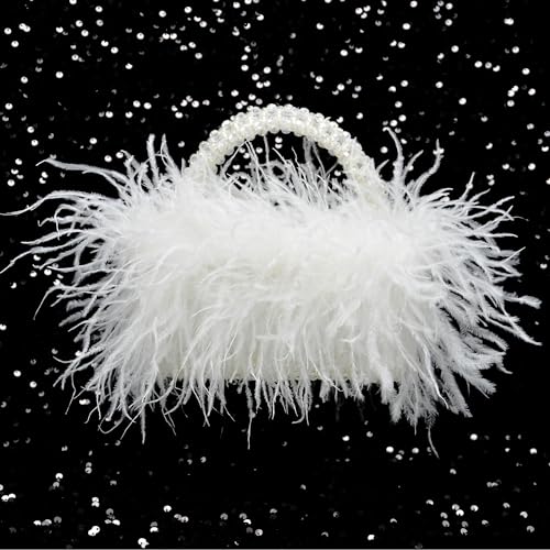 Image of Miuco Real Natural Ostrich Feather Beaded Handbags For Women Handmade | Evening Bags Clutch Purse